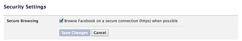 Facebook Secure Browsing setting